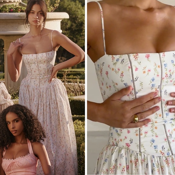 HOUSE OF CB XS  A-C Ysabella' White Posy Print Cotton Maxi Sundress NWOT - Picture 13 of 13